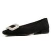 Zapatos Planos de Tacón Cuadrado para Mujer 2024 Nuevo Otoño e Invierno Gamuza Negra Banquete Cómodos Elegantes Zapatos de Pedrería Celebridad Cibernética