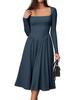 Vestido de mujer, moda primavera-verano 2025, cuello cuadrado, manga larga, informal, palabra A, vestido largo
