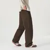 Calça casual de algodão puro estilo retrô japonês para homens, novo design de outono, perna reta, corte solto, patchwork, versátil para o trabalho