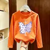 Camiseta de Manga Larga de Algodón Puro Estilo Coreano para Niñas, Primavera y Otoño, Camiseta Básica Casual con Estampado de Dibujos Animados para Bebé, Cuello Redondo