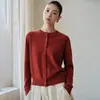 Cárdigan de Cachemira para Mujer 100% Cachemira Pura Otoño Invierno Nuevo Cuello Redondo Manga Larga Tejido Base Suéter Abrigo