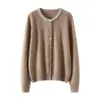 Suéter de Cachemira Nuevo para Mujer Otoño e Invierno Cárdigan Tejido Estilo Perezoso Retro Prenda Exterior Superior Con Pedrería Cuello Redondo