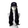Peruca de e-commerce Categoria 2, penteado longo e cacheado para mulheres, boné de beisebol para o dia a dia, castanho, peruca realista de ondas grandes, cobertura total da cabeça, dropshipping