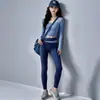 Conjunto Casual Deportivo para Mujer, Bloque de Color Falso Dos Piezas Mangas Largas Pantalones de Cintura Alta, Transpirable Adelgazante Pilates Fitness Set para Mujer