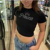 INS Verão 2024 Nova Camiseta Feminina de Manga Curta com Letra de Umbigo Slim-fit