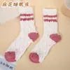 Calcetines dulces para mujer de otoño e invierno gruesos cálidos sin pelusa para casa suelo dormir boca raya horizontal algodón calcetines al por mayor