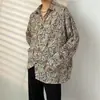 Camisa Floral Retro de Manga Longa Estilo Hong Kong para Homens e Mulheres, Estilo Preguiçoso, Caimento Fluido, Seda Gelada Fina, Nicho, Camisa de Proteção Solar para Praia