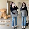 En Stock Otoño 2025 Camiseta Maternidad Cuello Redondo Casual Dulce Costuras a Cuadros Top Maternidad Babydoll