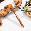 Caneta Esferográfica de Madeira Maciça com Pedra Natural Cristalizada Triturada e Resina Coruja Suporte de Caneta de Madeira Original Ornamento de Decoração de Cristal Venda por Atacado