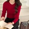 ¡Alta Elasticidad! Top de Capa Base 100% Lana con Cuello Redondo para Mujer, Estilo de Principios de Primavera, Suéter de Punto Delgado de Manga Larga, Suave y Liso