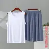 Novo conjunto de verão masculino de modal plus size com shorts de cintura elástica, conjunto casual para casa, conjunto de duas peças solto e oversized
