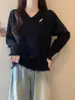 Suéter de Tricô com Franjas e Decote V - Novo Design Outono/Inverno 2025 para Mulheres, Caimento Solto, Emagrecedor, Versátil, Tendência