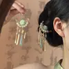 Novo grampo de cabelo verde em forma de U com lótus estilo chinês para mulheres, grampo de cabelo com borla estilo antigo, acessório de cabelo para cheongsam, grampo de cabelo com tendência nacional, ornamento de cabelo Hanfu