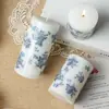 Vela Cilíndrica Grande Impresa en Porcelana Azul y Blanca con Patrón, Portavelas de Boda, Decoración de Ambiente para el Hogar