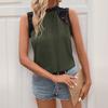 Bai Fen Zhi Yi2025 Nuevo Verano Transfronterizo Casual para el Trabajo Encaje Sin Mangas Cuello Semi Alto Color Sólido Top para Mujer