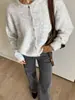 Nova Coleção Outono/Inverno 2026: Cardigã de Tricô Cinza Feminino, Modelagem Solta, Emagrecedor, com Gola Redonda, Perfeito para E-commerce Transfronteiriço