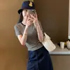 Precio Real de IA Camiseta de Manga Corta Rayada para Mujer Verano 2026 Nueva Cuello Redondo Versátil Adelgazante Top Corto Moderno