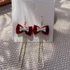 Pendientes de plata 925 con forma de estrella de Internet, con lazo de terciopelo rojo, para novia, con perlas, para mujer.