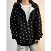 Cárdigan con capucha de forro polar y grosor estilo coreano para otoño e invierno para mujer con estampado digital, sudadera para mujer y top moderno para hombre