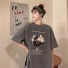 Primavera Inicial 2025 Novos Tops Versáteis de Manga Curta Estilo Coreano Comprimento Médio Pulôver Solto Gola Redonda Camiseta Popular Feminina Tendência Ins