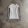 Outono e Inverno Estilo Europeu e Americano Transfronteiriço Gola Redonda High Street Unissex Moda Americana 2025 Outono T-Shirt de Manga Longa Patchwork