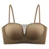 Sujetador bandeau líquido base para mujer, sin costuras, invisible, push-up, transpirable, copa fina, soporte suave, tirantes desmontables, cómodo, antideslizante