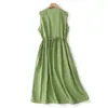 Foto real del nuevo vestido strapless de cuadros verdes para mujer, para el verano, sin mangas, largo y que ciñe la cintura
