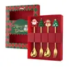 Colher de aço inoxidável transfronteiriça Papai Noel árvore colher de café sobremesa garfo de frutas boneca colher e garfo talheres conjunto de presente