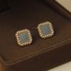 Pendientes de Gota Cuadrados Esmaltados Estilo Francés, Pendientes de Perlas Esmaltadas Azul Lago Claro, Pendientes Elegantes Estilo Hong Kong
