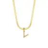 Joyería Popular Transfronteriza Europea y Americana con Colgante de Letra para Mujer Acero Inoxidable Chapado en Oro de 18 Quilates Cadena de Serpiente Plana Collar con Letra de Perla