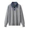 Suéter de tricô com gola polo e retalhos de jeans estilo coreano para mulheres, pulôver versátil casual com blocos de cor, estoque de fábrica para outono e inverno