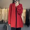 100% Lã Pura Outono e Inverno 2026 Novo Cardigan de Tricô Feminino de Cor Sólida com Gola V, Estilo Solto e Relaxado