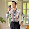 Camisa de Solapa para Hombre Transfronteriza Nueva Sin Planchado de Manga Larga Moda Estampado Digital Camisa Retro Urbana 3017