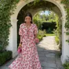 Novo Top Solto de Renda Estampado com Decote V e Amarração Europeu e Americano Transfronteiriço para Mulheres, Conjunto Casual de Saia com Cintura Elástica
