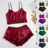 Lingerie Sexy Europeia e Americana Popular Renda Sexy Suspensórios Shorts com Babados Roupa de Casa Feminina Conjunto de Duas Peças