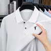 Camisa polo de manga larga bordada de algodón puro para hombre, color liso, manga larga casual, camiseta bordada versátil de alta gama