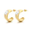 Novos Brincos de Aço Inoxidável C-Shaped com Diamante Estilo Retro Luxo Leve Design em Aço Titânio Senso de Design Simples Moda Brincos Joias
