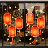 Lanternas com estampas florais em toda a superfície, decoração com atmosfera festiva, adesivos eletrostáticos para vitrines, decoração de loja, adesivos para portas de vidro