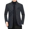 Fornecimento exclusivo transfronteiriço: jaqueta masculina de outono e inverno, estilo executivo, gola alta, acolchoada e forrada com fleece, listrada, jaqueta de chenille, vestuário externo masculino