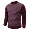 Outono e Inverno 2025 Nova Moda Masculina Suéter Listrado Moderno com Lã Espessado Casual Gola Redonda Quente Tricô