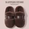 Zapatillas de Algodón Ligeras Silenciosas para Mujer Invierno Más Terciopelo Cálidas Antideslizantes Suela Gruesa No Ruidosas Hogar Interior Zapatillas Peludas