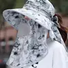 Sombrero de Protección Solar para Recoger Té para Mujeres, Máscara Parasol de Verano, Ala Grande Integrada, Sombrero de Pescador Transpirable, Sombrero de Protección Solar para Exteriores con Protección para el Cuello