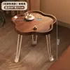 Mesa Redonda Pequeña, Mesa de Café Móvil, Mesa Lateral para Sofá, Mesa de Esquina de Nogal, Mesa Lateral Plegable, Mesa de Té para Balcón, Mesa con Estante de Almacenamiento