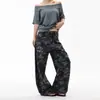 Jeans de diseño retro americano con camuflaje y remaches, dobladillo curvo, para hombre y mujer, pantalones de pierna ancha, holgados, de alta gama, largos hasta el suelo, modernos