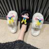 Bonitas pantuflas de piel de conejo con diseño de corazón y flores para mujer, para otoño e invierno, nuevas, a juego con todo, para el hogar, pantuflas de algodón antideslizantes con suela gruesa