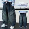 Roupas Infantis Calças para Meninos Outono 2026 Novo Estilo Calças Jeans de Trabalho de Primavera e Outono para Meninos Calças Longas Casuais para Crianças