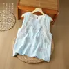 Chal Retro de Algodón y Lino Verano 2026, Top sin Mangas con Bordado Pesado, Estilo Francés para Mujer, Nuevo Top Holgado y Versátil