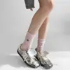 Calcetines de Rizo para Mujer de Tubo Medio Calcetines Huecos Apilables Calcetines Blancos con Lazo Calcetines Blancos Pequeños Japoneses