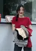 Han Yi Qi 2025 Ajuste Delgado Estilo Retro Americano Cuello Redondo Color Sólido Manga Corta Camiseta Casual Versátil