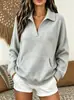 Suéter Pulóver de Punto para Mujer 2026 Nuevo Otoño/Invierno Europeo y Americano, Cuello Polo, Elegante, Sencillo, Moderno, con Bolsillos, Tejido